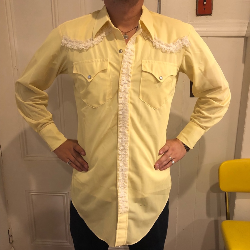 Vintage H bar C Yellow Western Shirt size 15 1/2